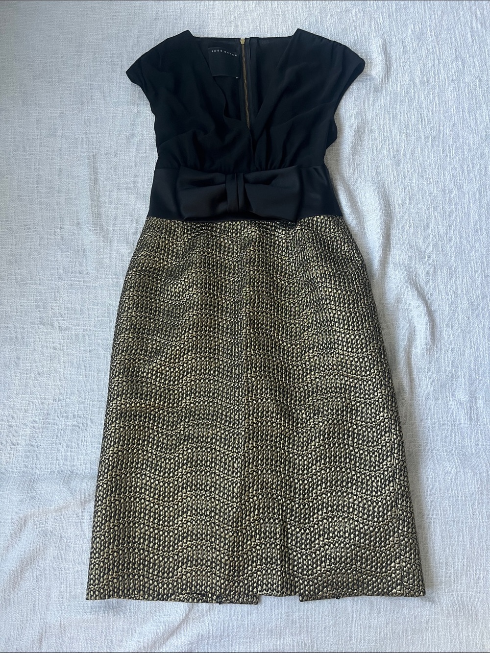 Ross Mayer Black & Gold Bow Waist Cocktail Dress